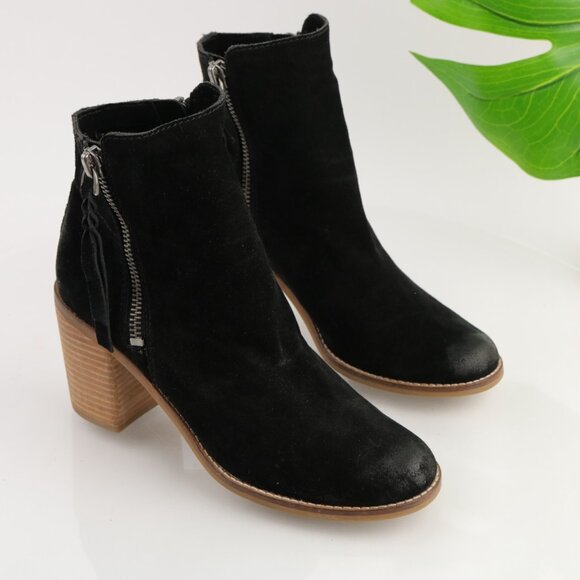 Dolce Vita Womens Lanie Boots Size 9.5 Black Suede Block Heel Distressed Booties - Picture 2 of 12
